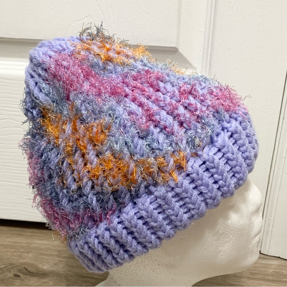 Hand Knit Beanie Hat Homemade Adult OSFM